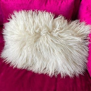 Urban Barn Mongolian Lamb Real Fur Toss Cushion Throw Pillow Off White Sheepskin